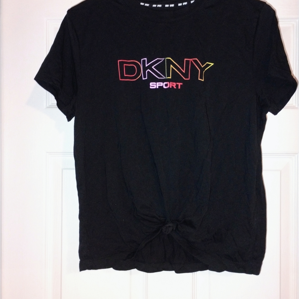 DKNY Sport Black Tee with White Logo Sz S